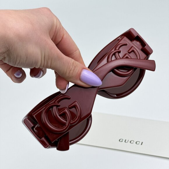 Gucci GG1544S 002 BRAND NEW Sunglasses Burgundy Brown Unisex Oval - Picture 5 of 11